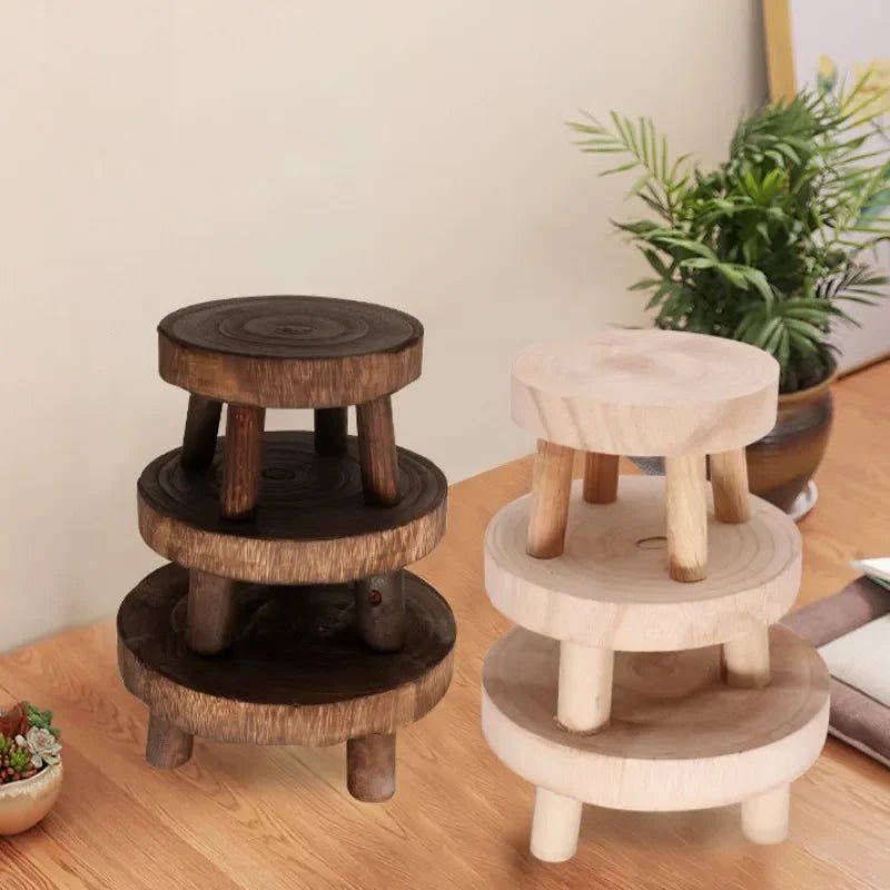 Wooden Plant Stand Flower Pot Base Holder Stool Indoor Outdoor Garden Succulent Pots Tray Flower Display Plant Stand SmallStool - Figgostyle